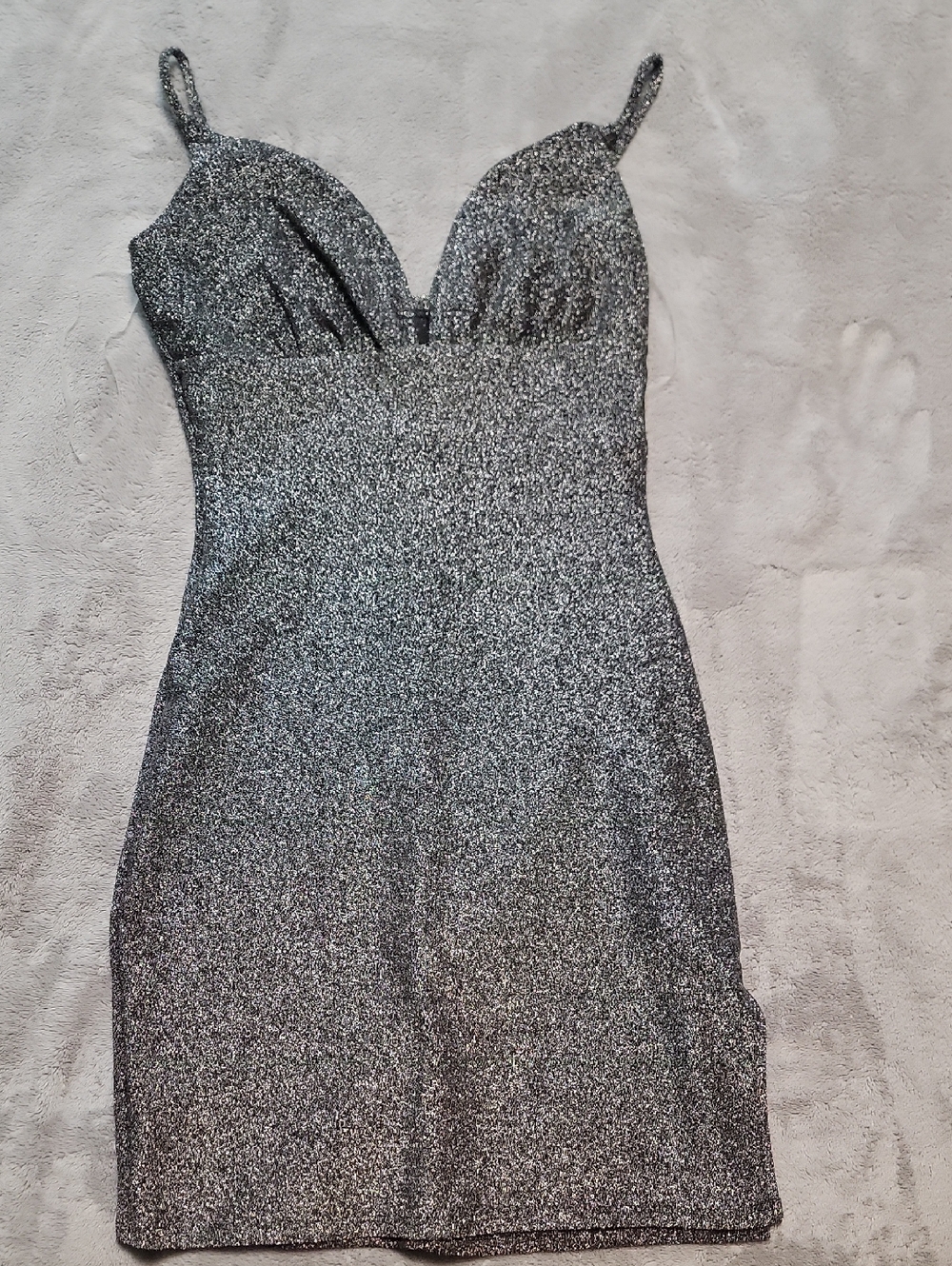 Windsor Silver Glitter Spaghetti-Strap Mini Dress